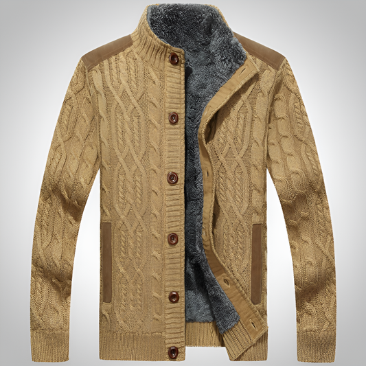 Charly | Men's Cable Knit Button Cardigan with Fleece Lining