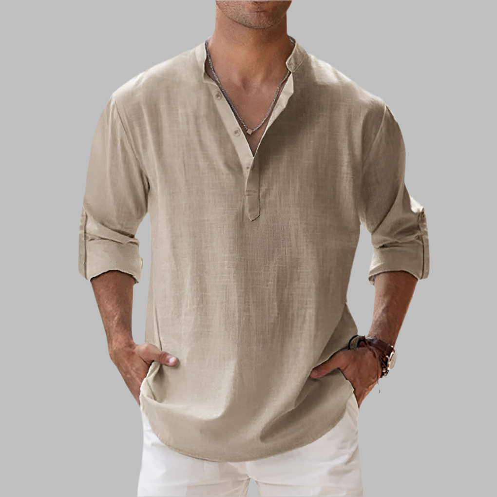 Charly | Men's Grandad Collar Linen Shirt