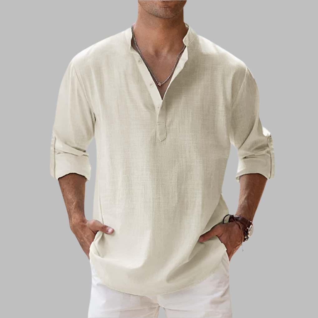 Charly | Men's Grandad Collar Linen Shirt