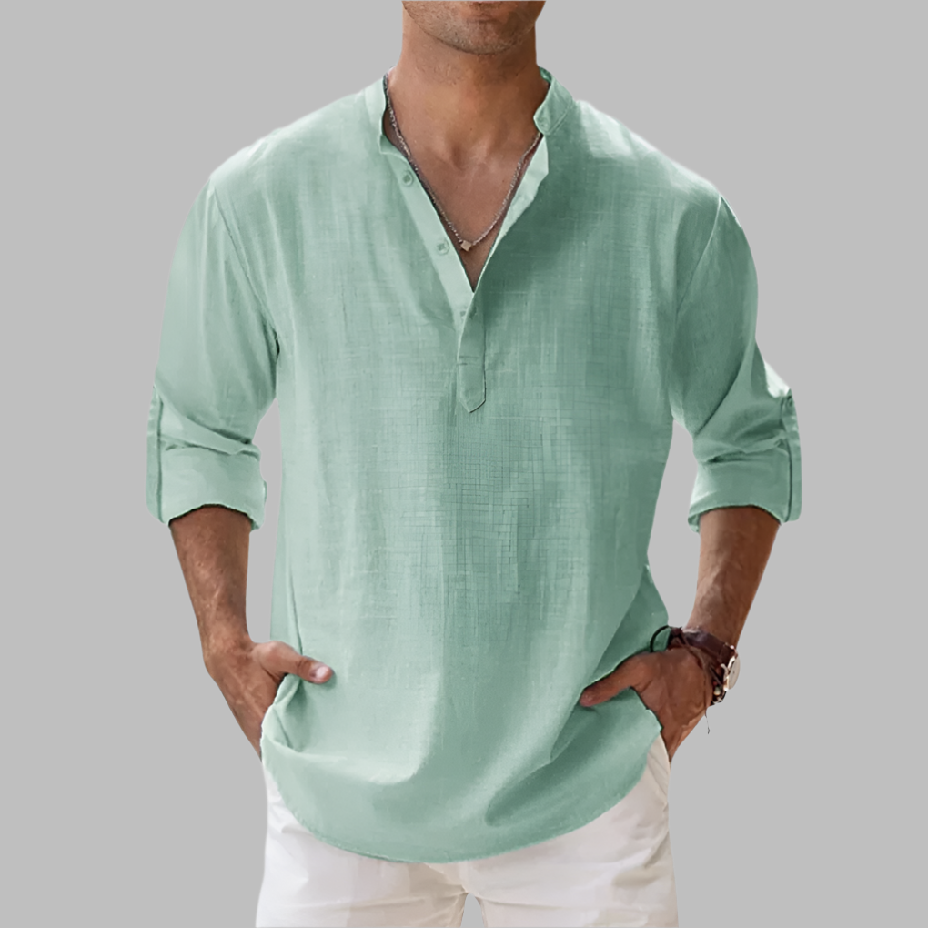 Charly | Men's Grandad Collar Linen Shirt