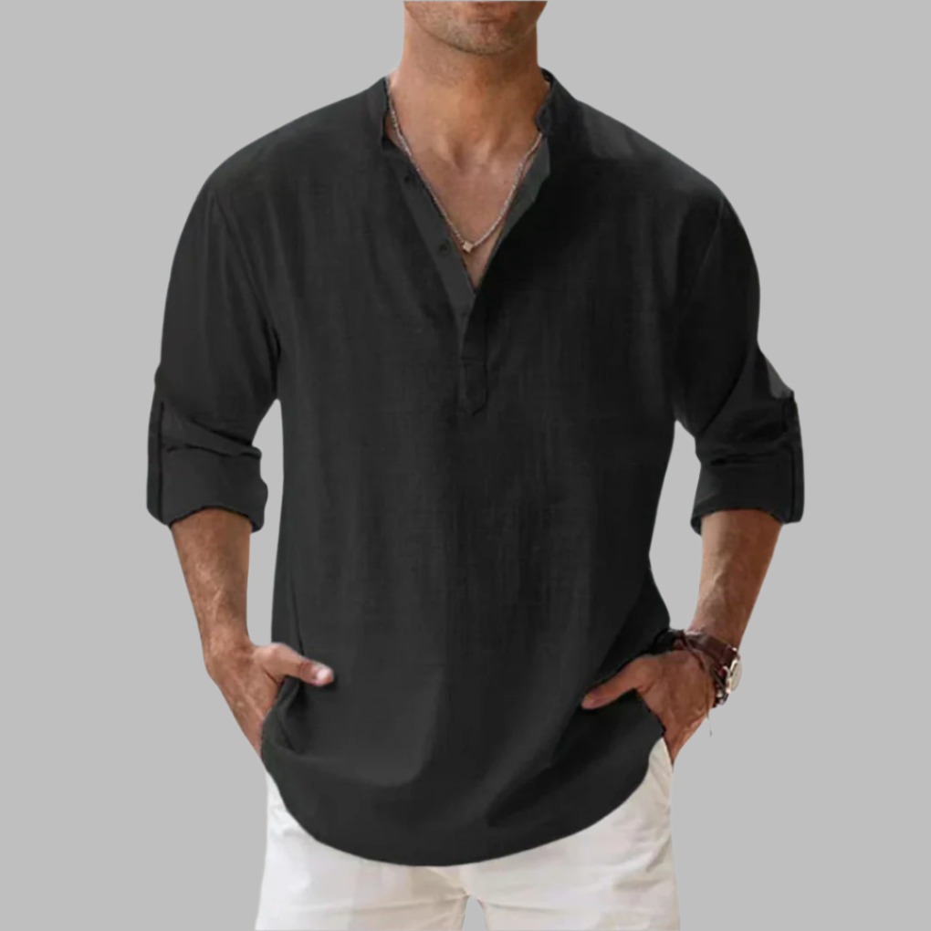 Charly | Men's Grandad Collar Linen Shirt