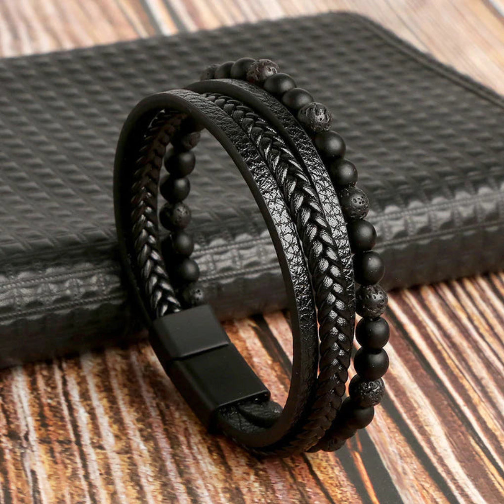 Charly | Men's Layered Beaded Leather Bracelet