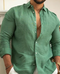 Sisica | Men's Relaxed Linen Band Collar Shirt