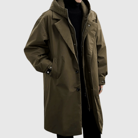 Charly | Men's Long Trench Coat with Detachable Hood