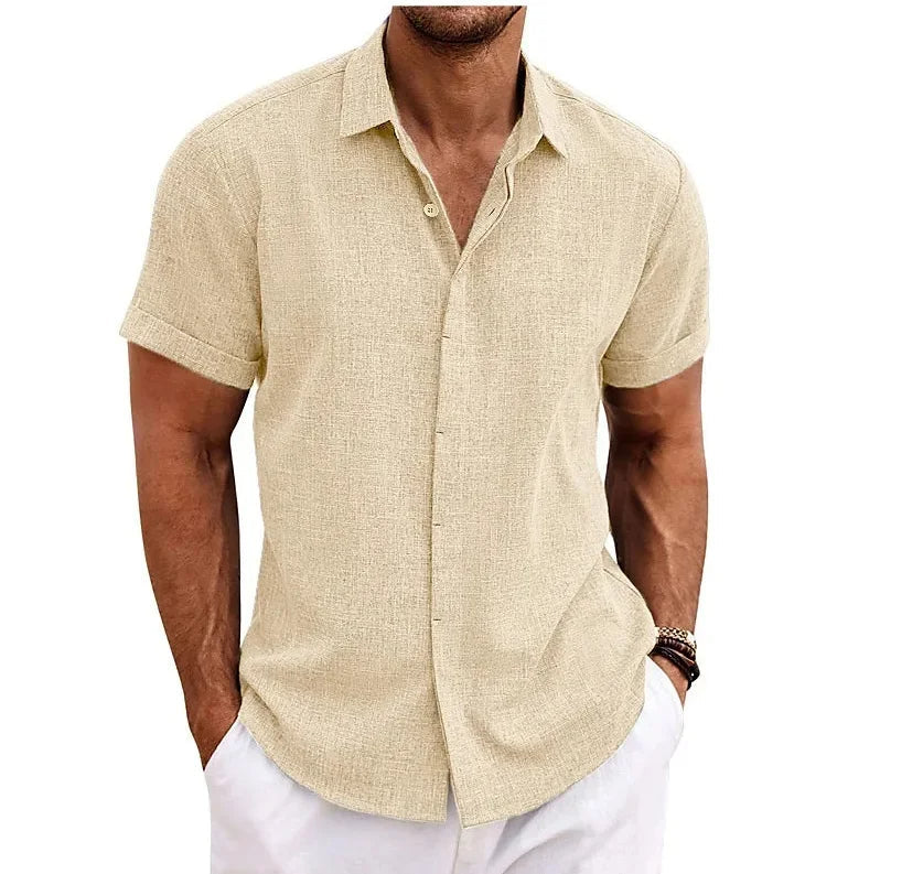 Charly | Men's Short Sleeve Linen Blend Shirt Camp Collar
