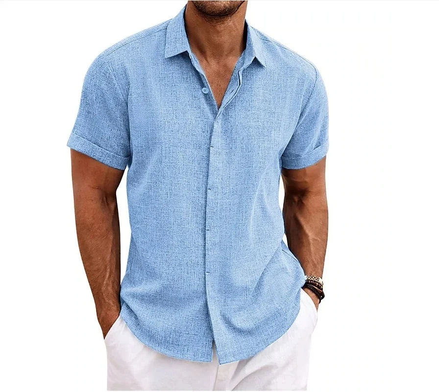 Charly | Men's Short Sleeve Linen Blend Shirt Camp Collar
