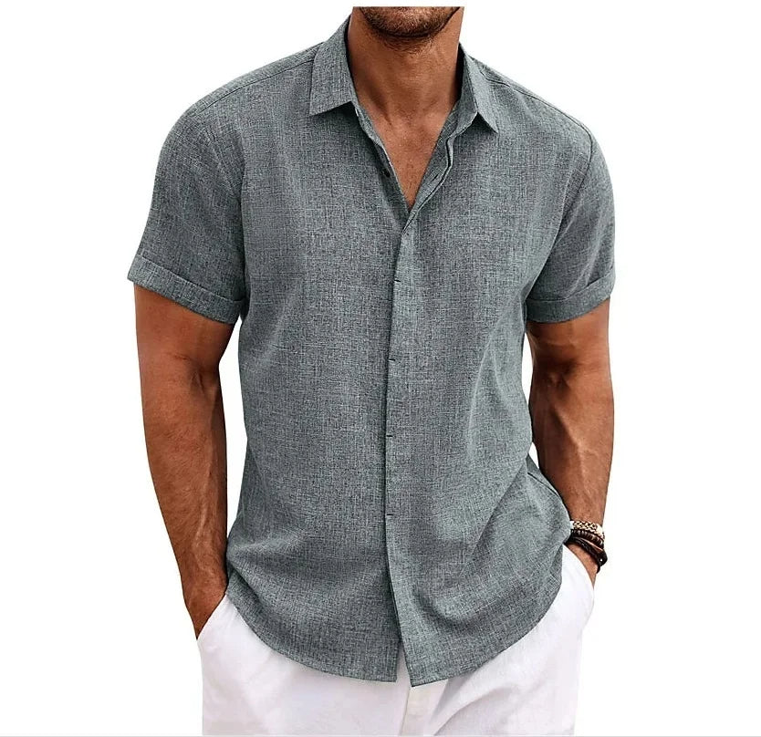 Charly | Men's Short Sleeve Linen Blend Shirt Camp Collar