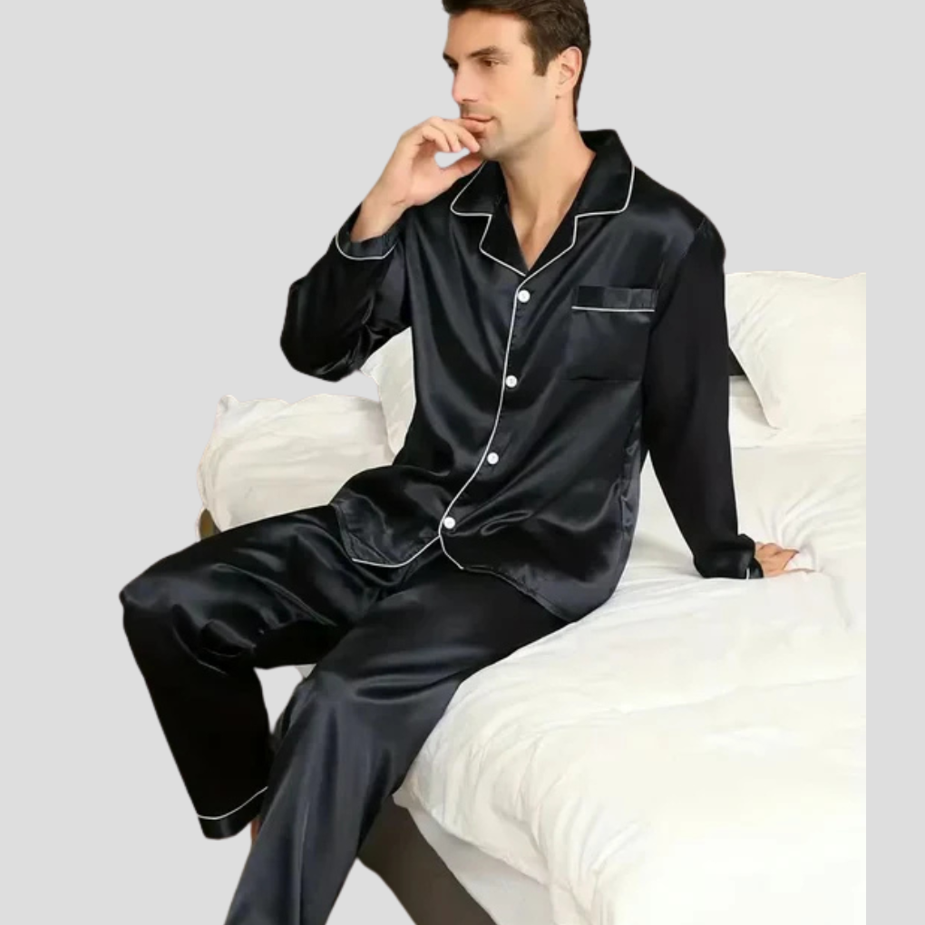 Charly | Men's Silk Pajama Set with Piping Detail