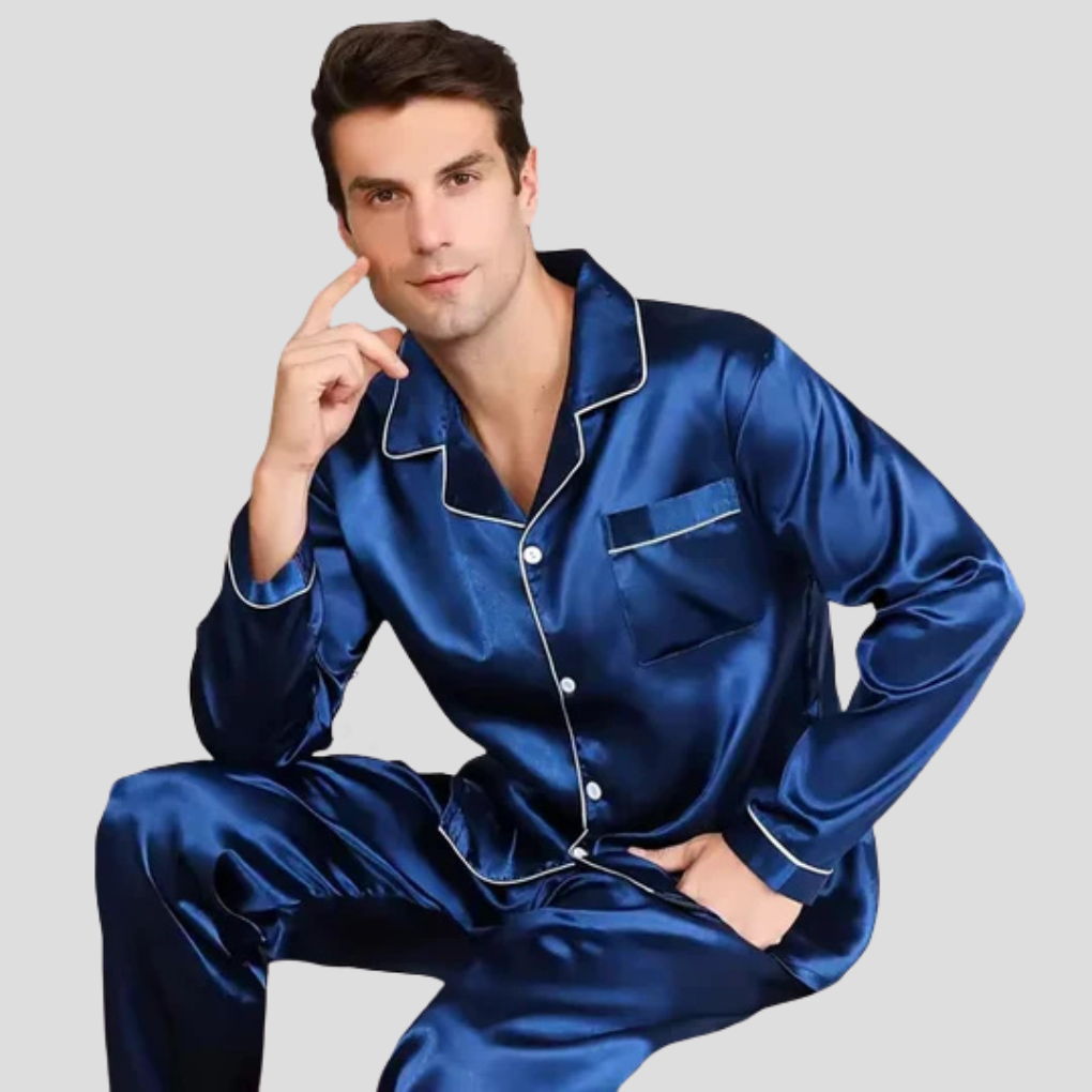 Charly | Men's Silk Pajama Set with Piping Detail