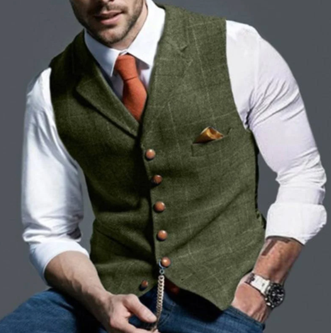 Charly | Men's Tweed Vest with V-Neck