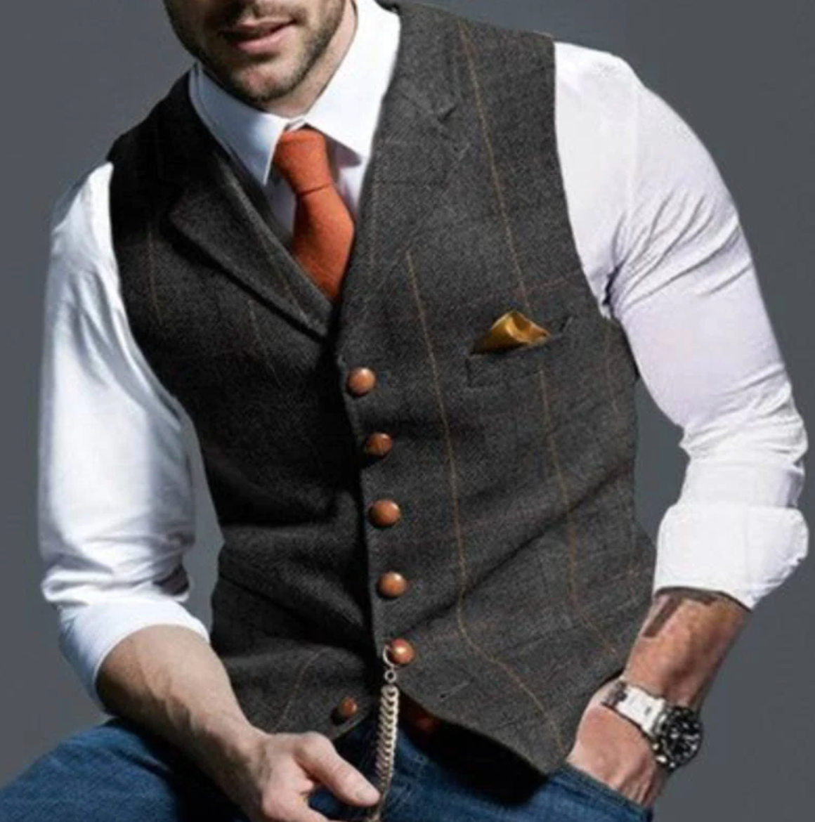 Charly | Men's Tweed Vest with V-Neck