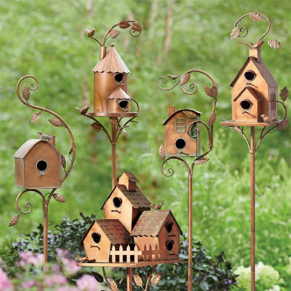 Charly | Metal Art Birdhouse on Garden Stake - FeatherNest