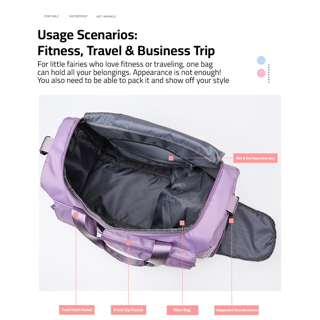 Charly | Multi-pocket travel bag, sports and gym bag with separate shoe compartment