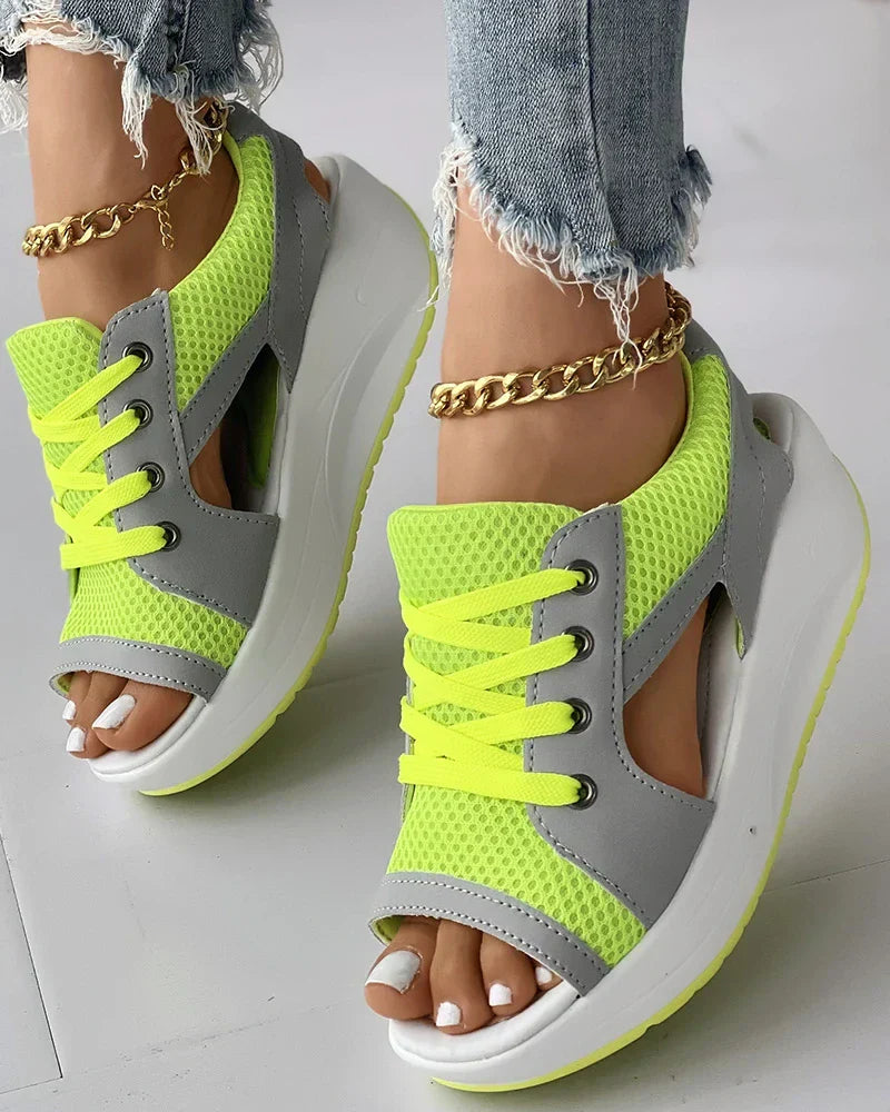 Charly - Orthopedic Muffin Sandals with Cutout and Lacing