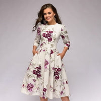 Sisica | Retro Silhouette 3/4 Sleeve Midi Dress