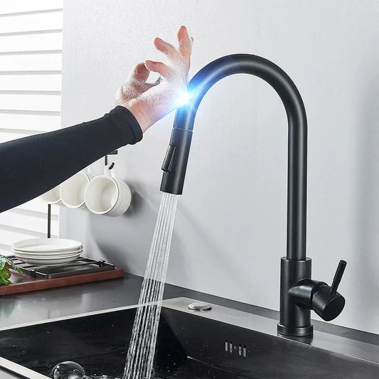 Charly | SmartTouch | Kitchen Faucet with Touch Sensor and Pull-Out Spray Head – Brushed Nickel