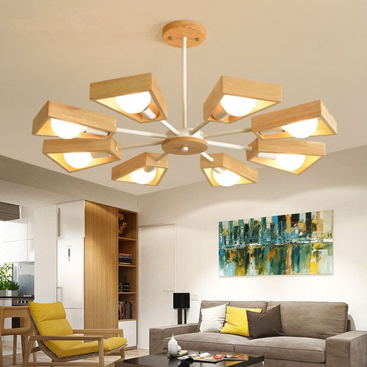 Charly | Sputnik Chandelier Made of Wood | Modern Geometric Design