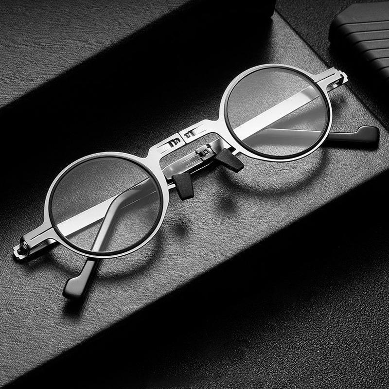 Charly | Titanium Reading Glasses with Blue Light Protection – Foldable and Lightweight, Silver, Round/Square