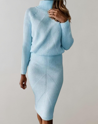 Sisica Women's Turtleneck Knit Skirt Two-Piece Set