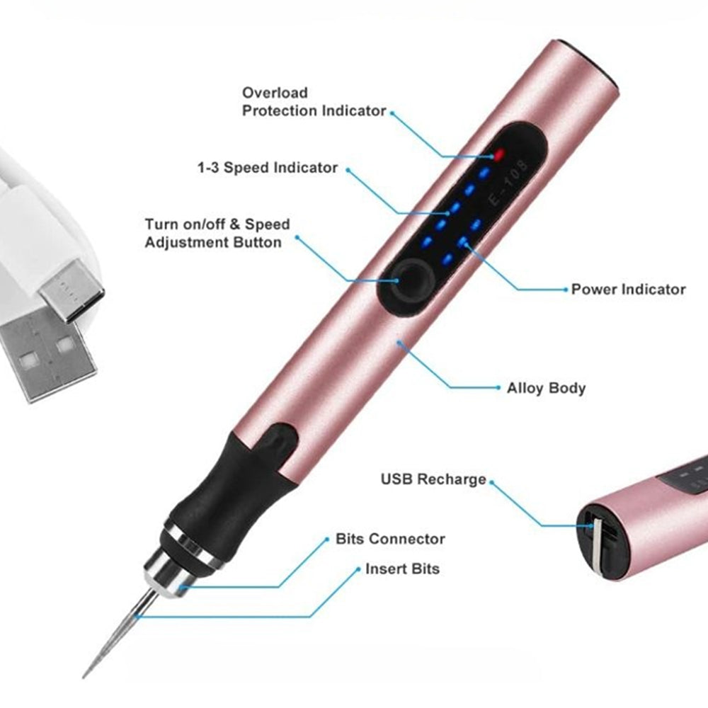 Charly | USB Rechargeable Engraving Pen | Precise and Quiet | Metal, Adjustable Speed