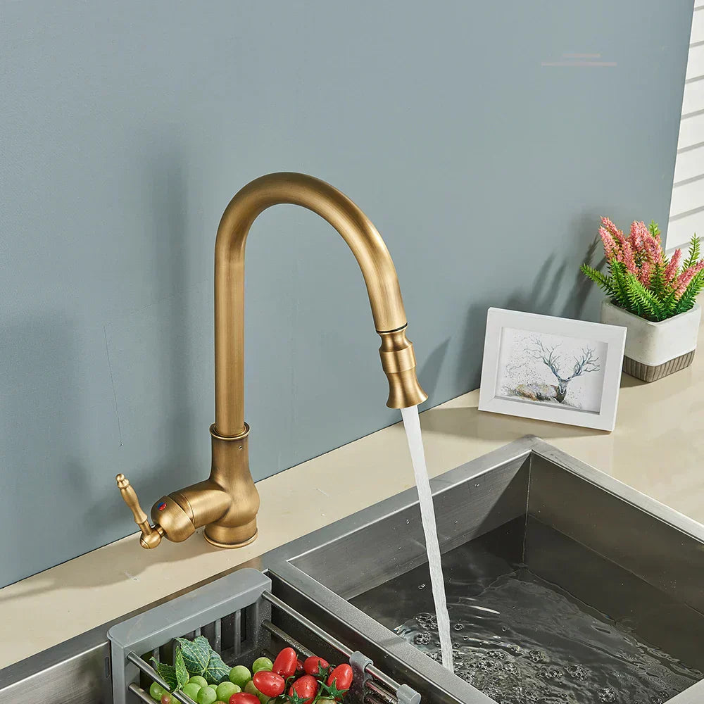 Charly | VintageTap Antique Brass Kitchen Tap – Retro Style Mixer Faucet with Swivel Spout