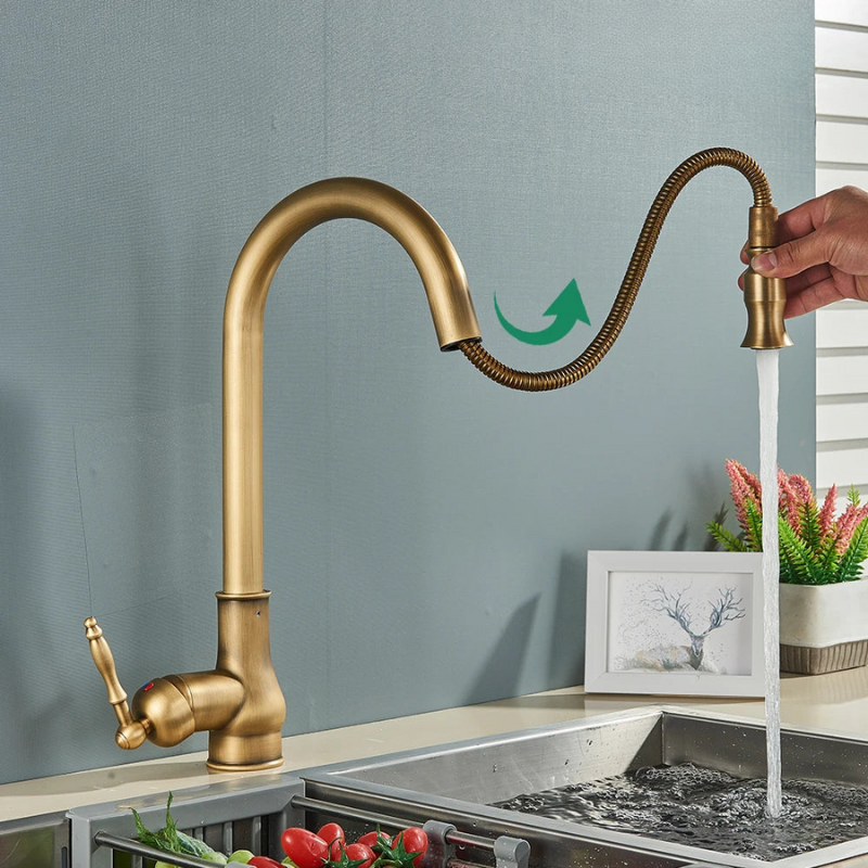 Charly | VintageTap Antique Brass Kitchen Tap – Retro Style Mixer Faucet with Swivel Spout