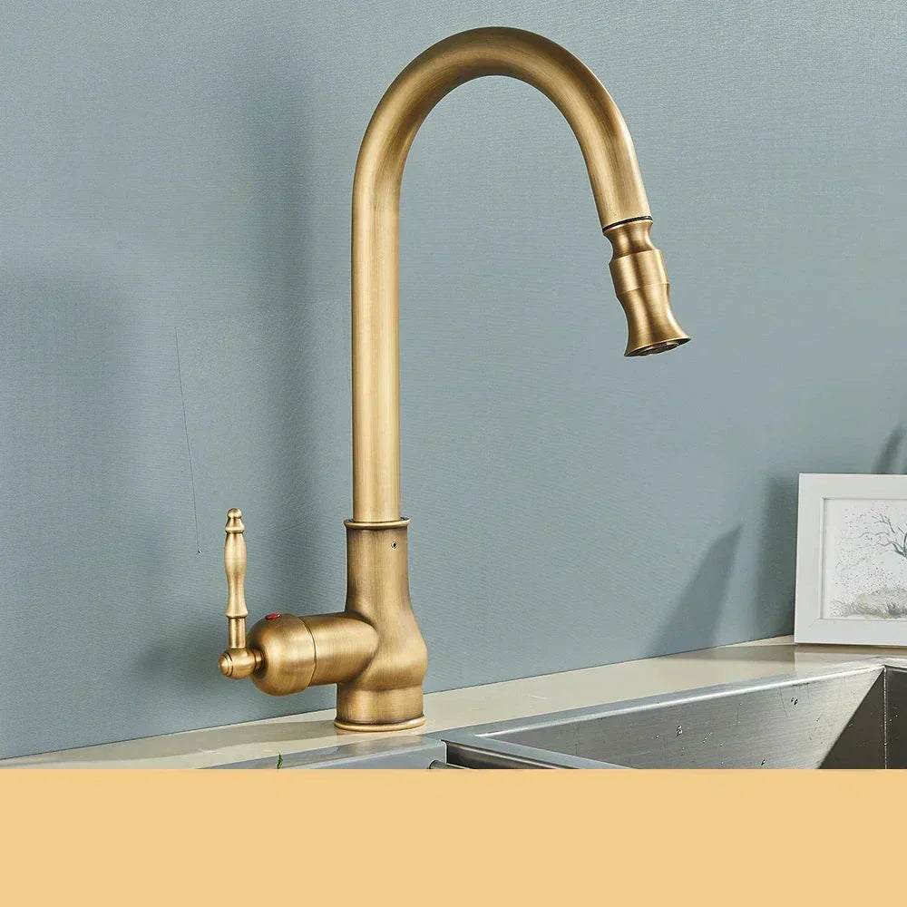 Charly | VintageTap Antique Brass Kitchen Tap – Retro Style Mixer Faucet with Swivel Spout