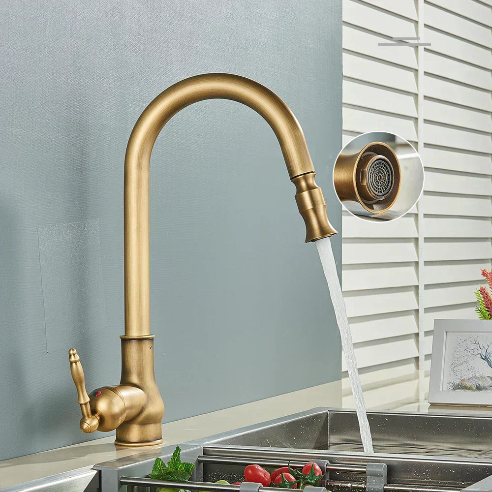Charly | VintageTap Antique Brass Kitchen Tap – Retro Style Mixer Faucet with Swivel Spout
