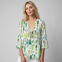 Artistic Print V-Neck 3/4 Sleeve Tunic
