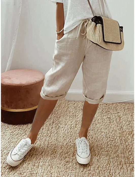 Charly | Women's Capri Linen Pants with Drawstring