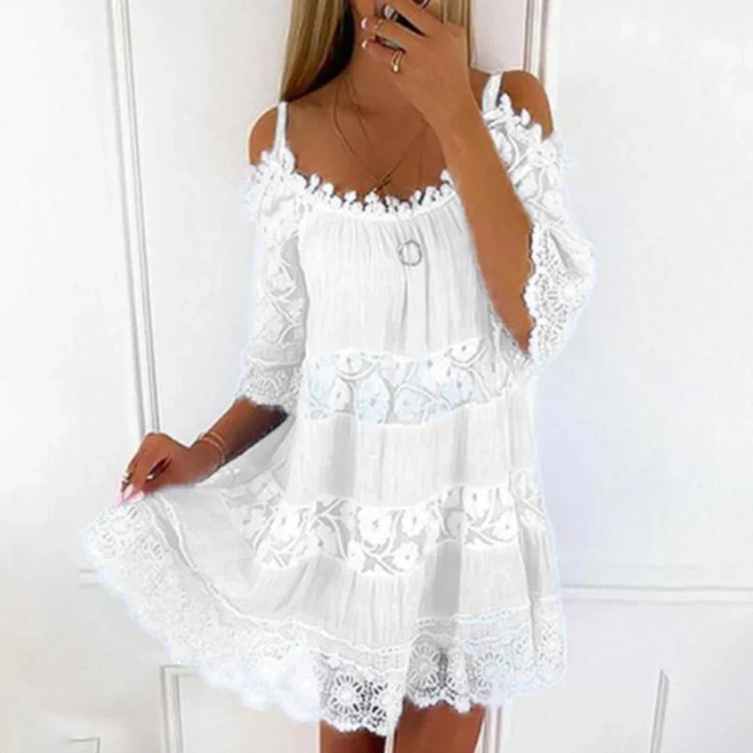 Charly | Women's Cold Shoulder Mini Dress with Lace and Embroidery
