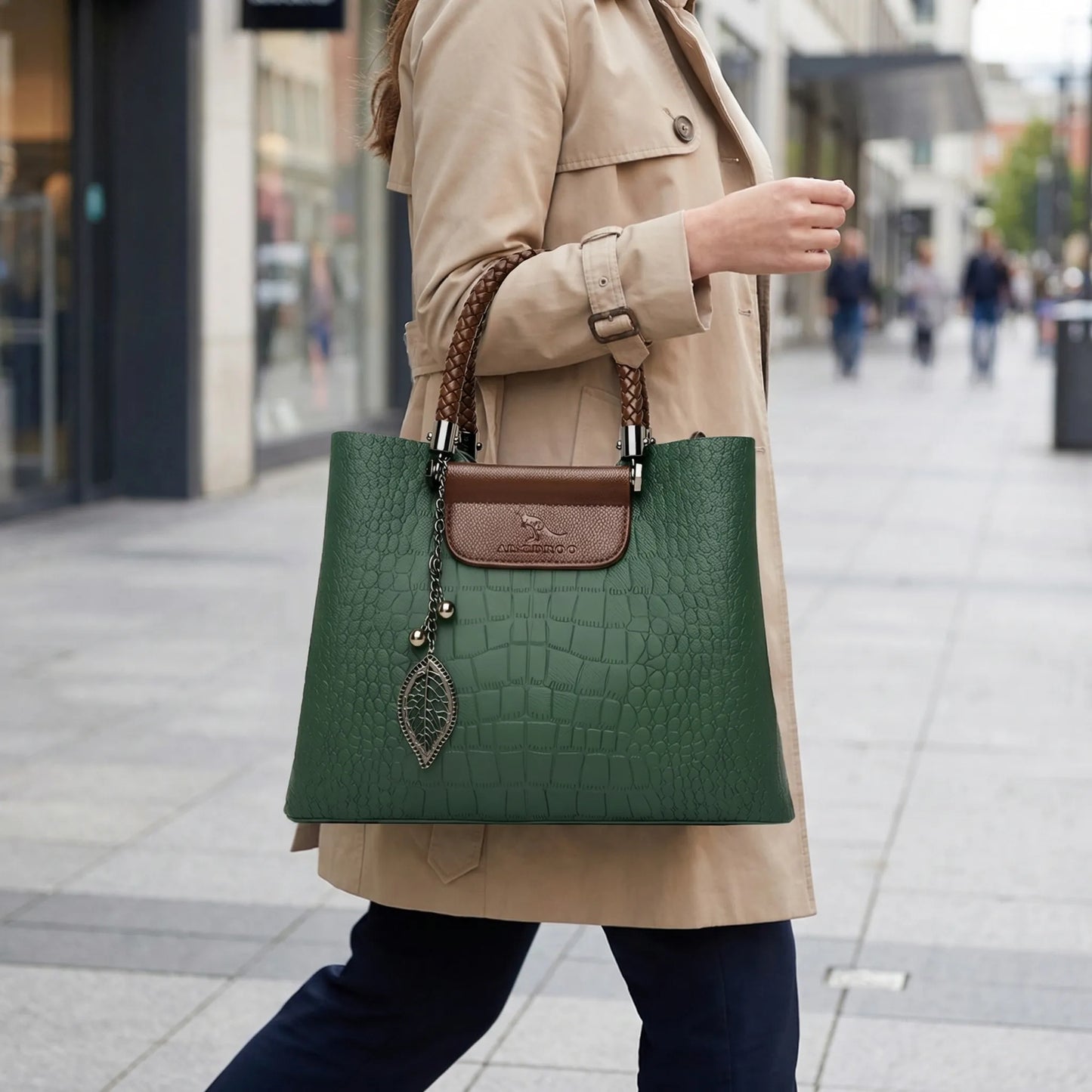 Charly | Women's Embossed Tote Bag with Braided Handle