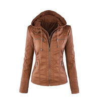 Sisica | Women's Versatile Faux Leather Jacket with Hood