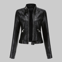 Sisica | Women's Sleek Faux Leather Stand Collar Jacket