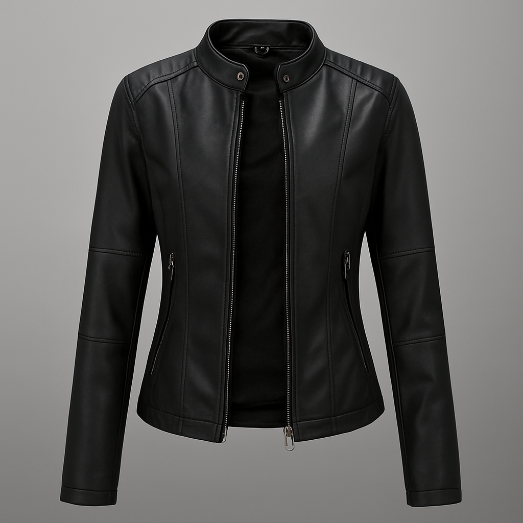 Charly | Women's Faux Leather Moto Jacket with Stand Collar
