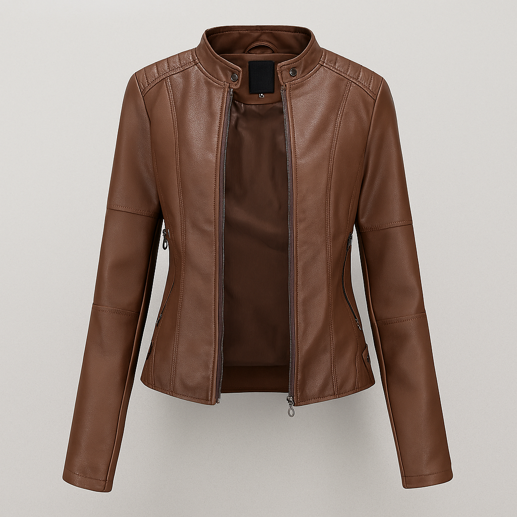 Charly | Women's Faux Leather Moto Jacket with Stand Collar