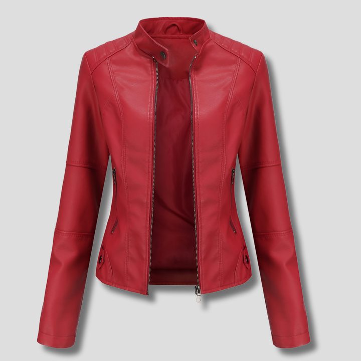 Charly | Women's Faux Leather Moto Jacket with Stand Collar