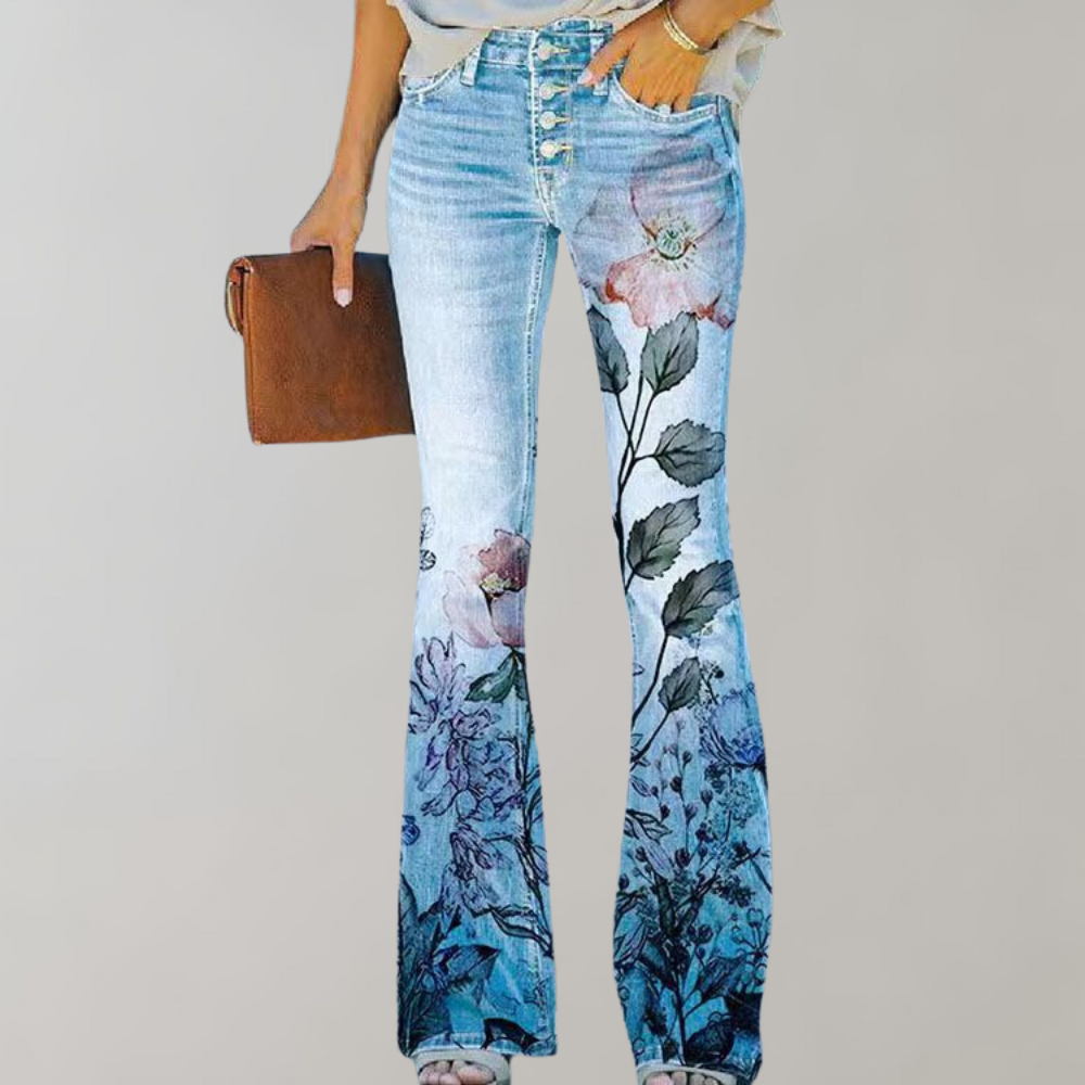 Charly | Women's Flare Jeans with Floral Print