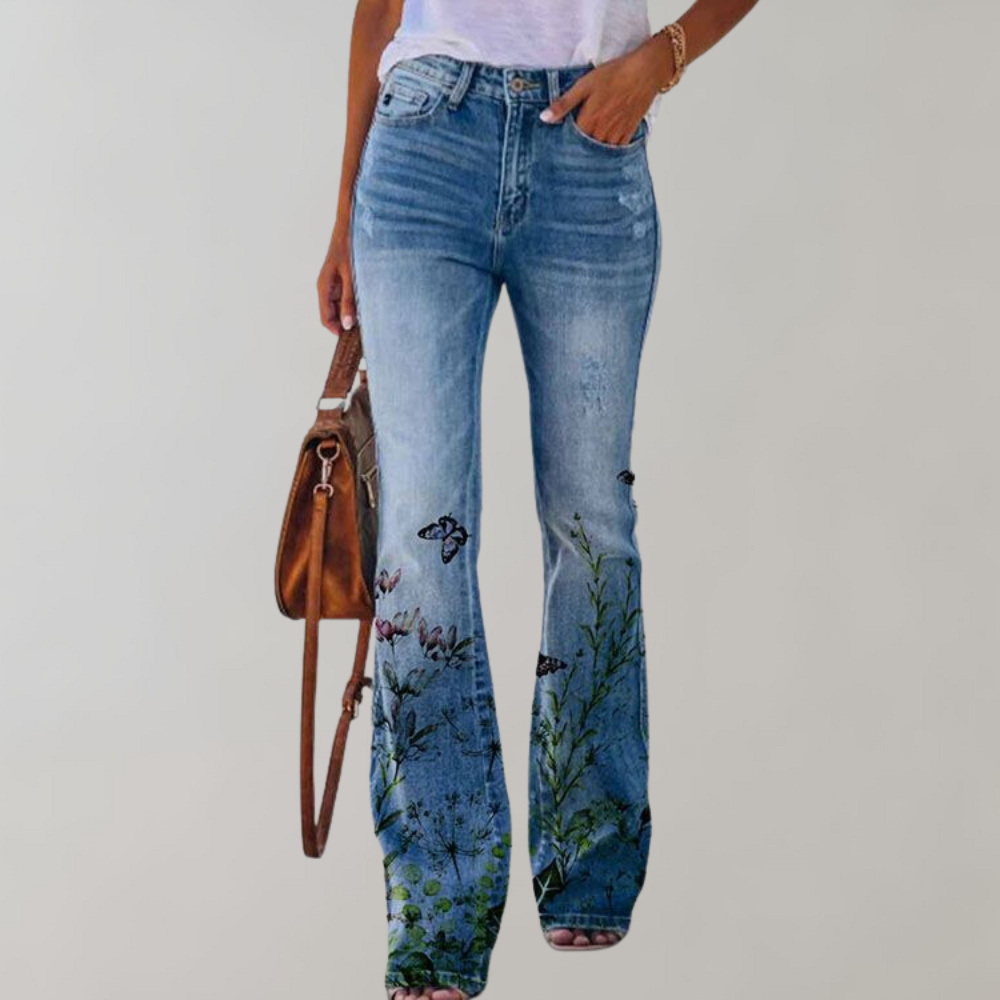 Charly | Women's Flare Jeans with Floral Print