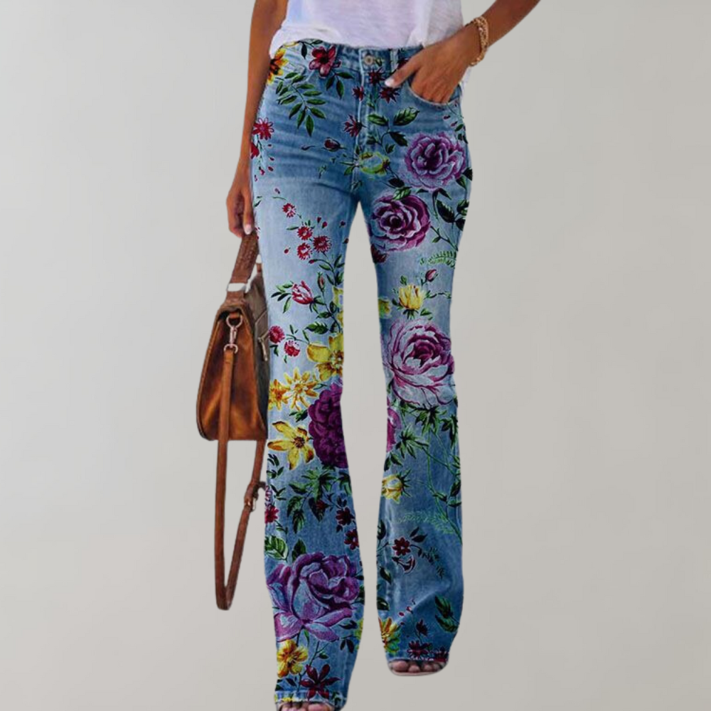 Charly | Women's Flare Jeans with Floral Print