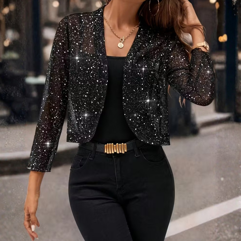 Charly | Women's Glitter Sequin Open-Front Jacket