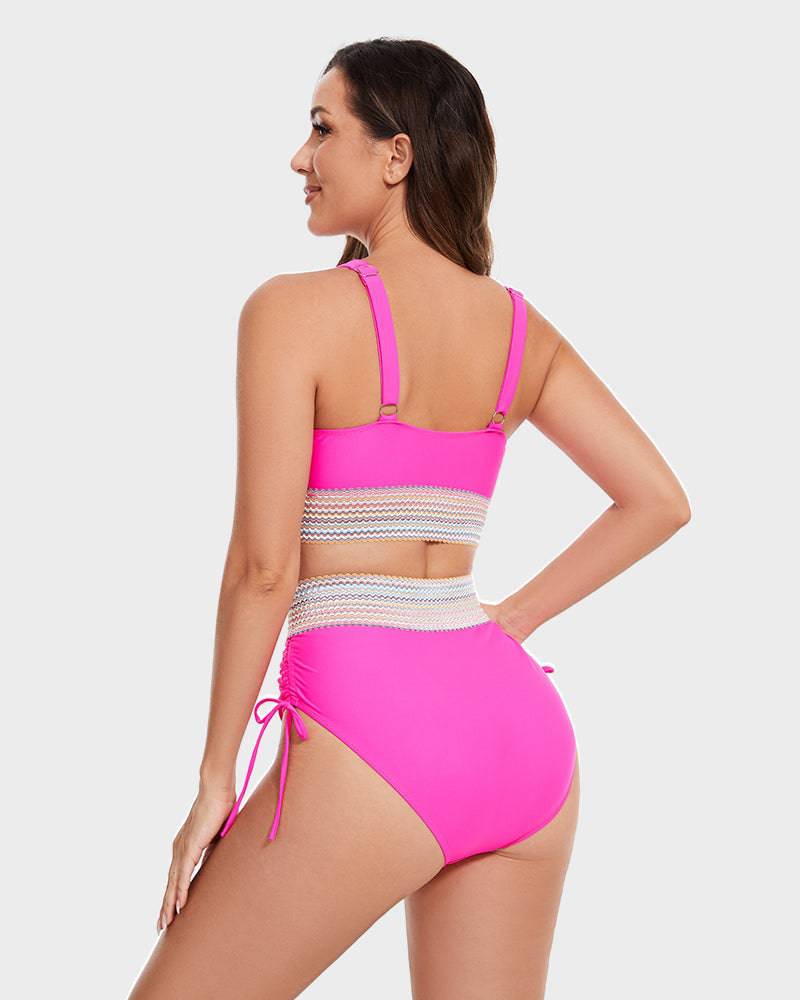 Charly | Women's High-Waisted Bikini with Chevron Trim