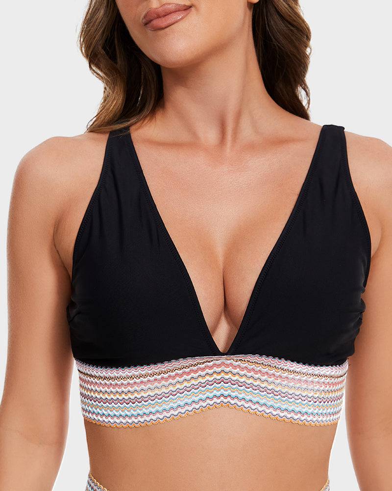 Charly | Women's High-Waisted Bikini with Chevron Trim