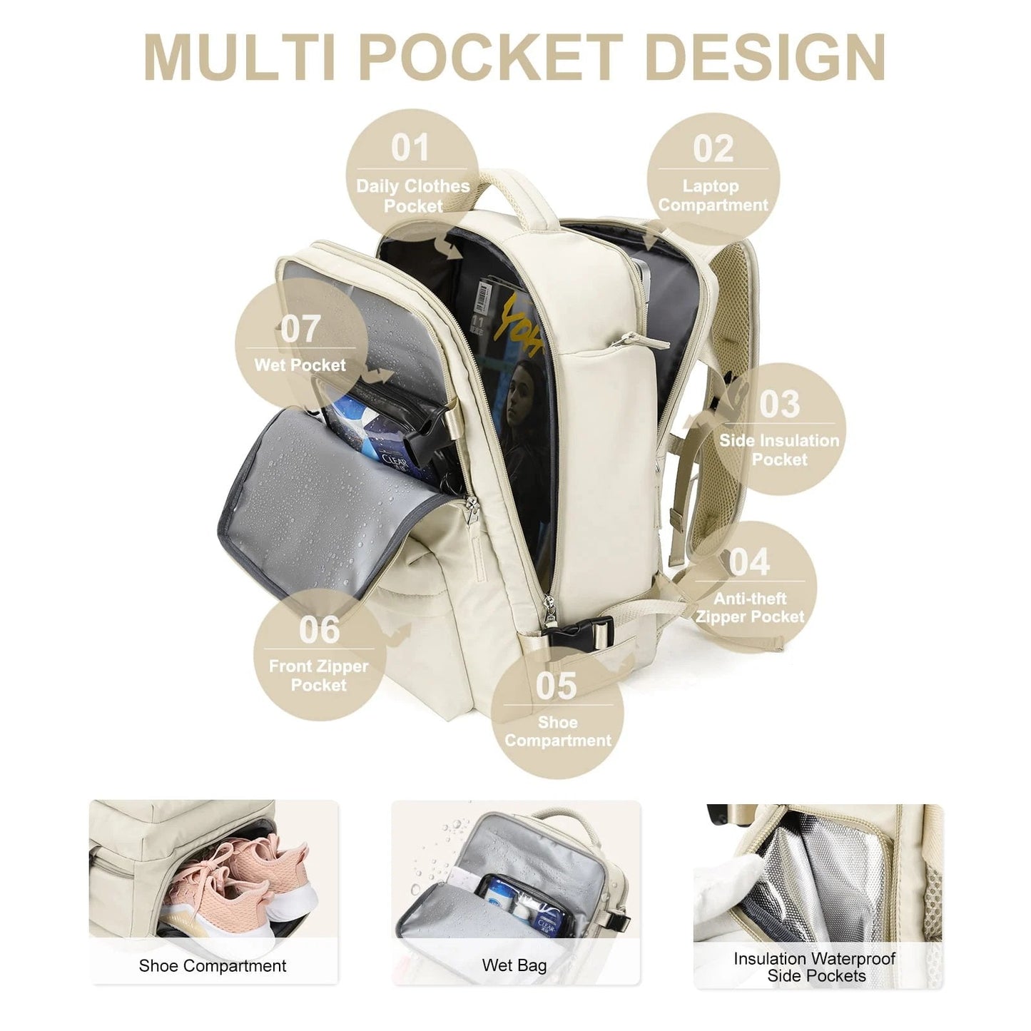 Charly | Women's Large Travel Backpack – Waterproof Hiking Backpack | Anti-Theft