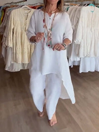 Breezy Linen Asymmetrical Tunic Pants Set