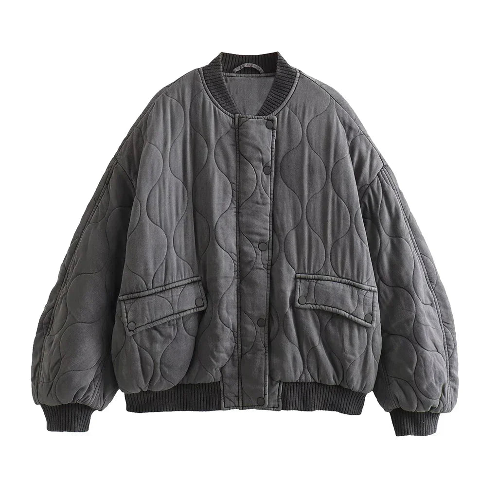 Charly - Women's Loose-Fitting Gray Bomber Jacket