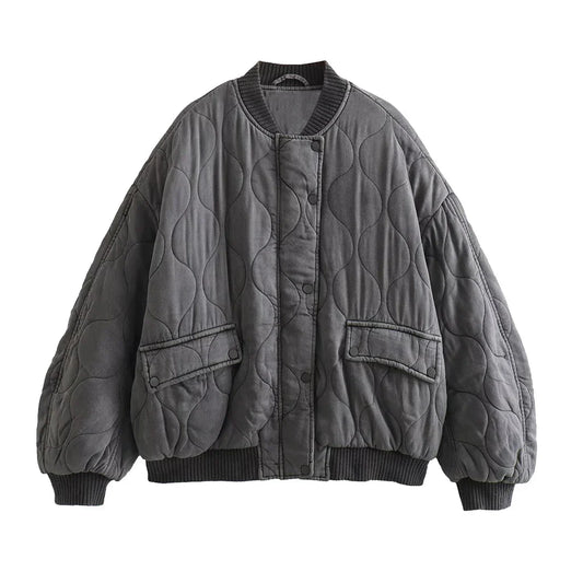 Charly - Women's Loose-Fitting Gray Bomber Jacket