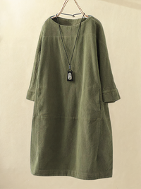 Cozy Corduroy Midi Dress with Pockets