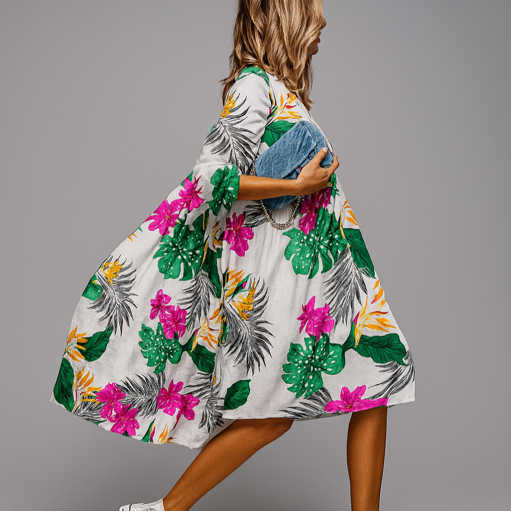 Charly | Women's Midi Shirt Dress with Oversized Floral Print