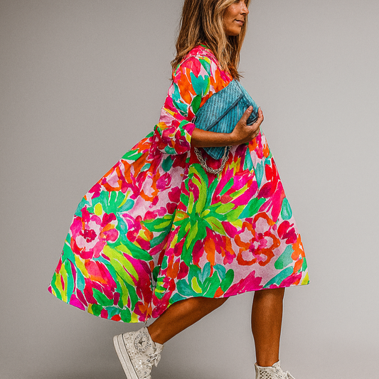 Charly | Women's Midi Shirt Dress with Oversized Floral Print